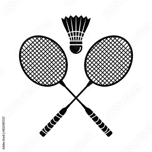 Badminton rackets and shuttlecock icon symbol