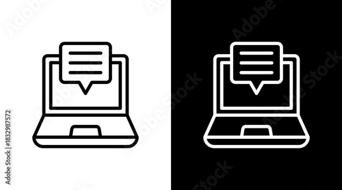 Laptop Chat  White Icon Set Design
