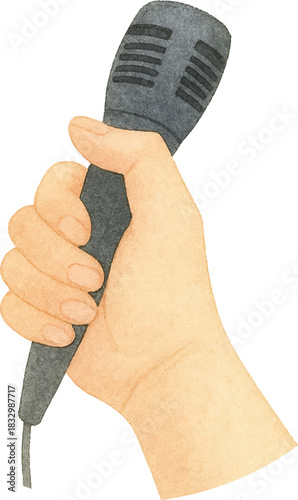 Watercolor Illustration of Hand Holding Microphone