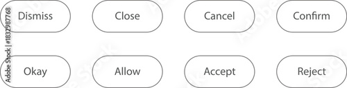 Minimal Action Buttons set. Dismiss, Close, Cancel, Confirm, Reject, Accept 