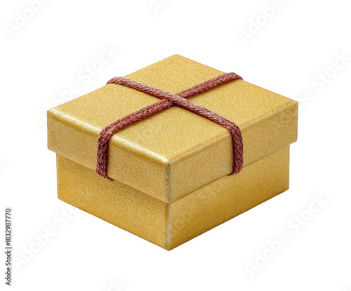 Elegant golden gift box tied with rustic twine, perfect for promotions, festive holidays, and special occasions that evoke feelings of joy and anticipation