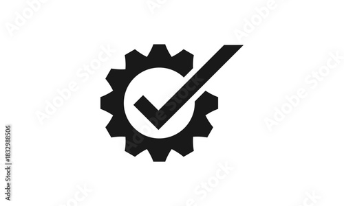 Gear Check Icon Vector Design, Settings Symbol, Cogwheel with Checkmark, Task Completed, System Configuration, Modern Gear Icon, Ideal for Technology, IT, Software, App, and Productivity Business