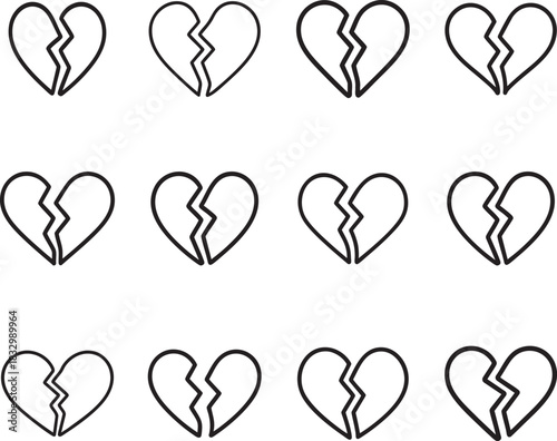Broken Heart Outline Minimal Black Vector Symbol