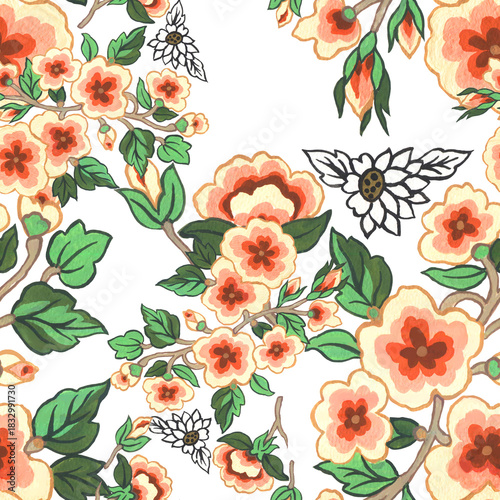 Botanical greenery garden scandinavian abstract retro flower watercolor repeat  background