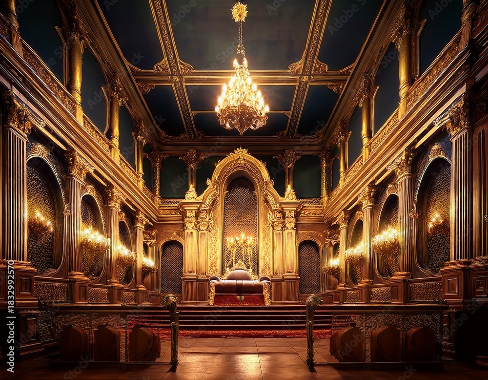 Obraz premium illuminated throne room depicting royal authority and architectural grandeur