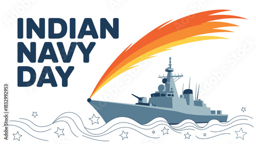 Indian Navy Day Poster with Warship and Waves Illustration