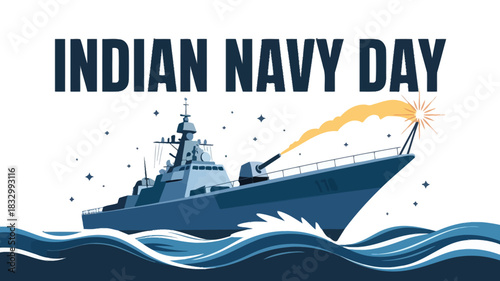 Indian Navy Day Poster with Warship and Waves Illustration