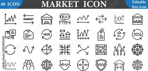 Set of 40 market and finance line icons for business design
