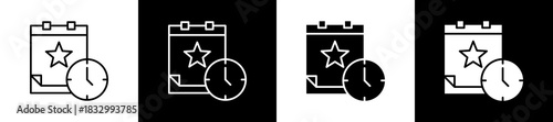 Event icon set in line and glyph style on black and white background