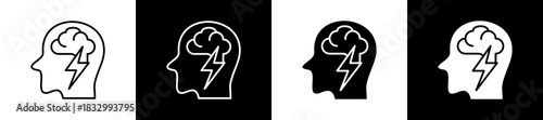 Intelligence icon set in line and glyph style on black and white background