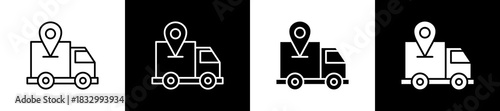 Free Shipping icon set in line and glyph style on black and white background