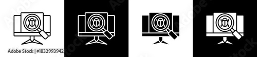 Bugs icon set in line and glyph style on black and white background