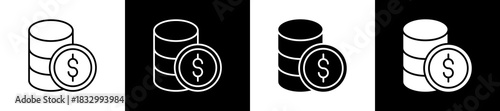 Money icon set in line and glyph style on black and white background