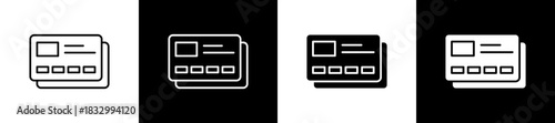 Credit Card icon set in line and glyph style on black and white background