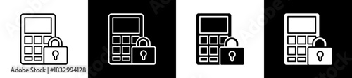 Security Key icon set in line and glyph style on black and white background