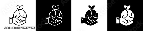 Sustainability icon set in line and glyph style on black and white background