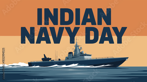 Indian Navy Day Poster with Warship and Waves Illustration