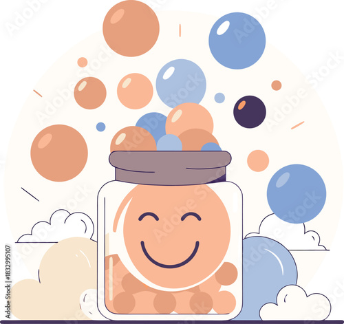 smiley jar ball cartoon illustration concept