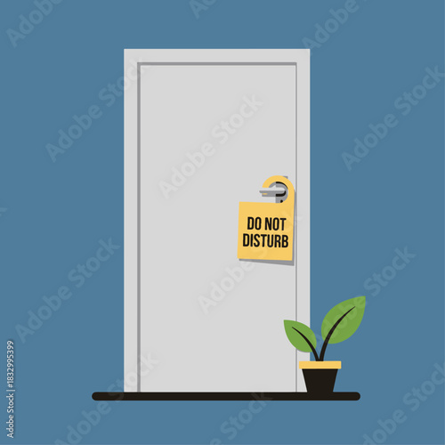 Clean graphic illustration of a grey door with a yellow 'Do Not Disturb' sign, symbolizing peace and privacy