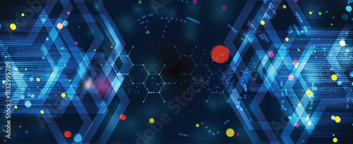 Molecule model with hexagons, DNA strands, connected neural web