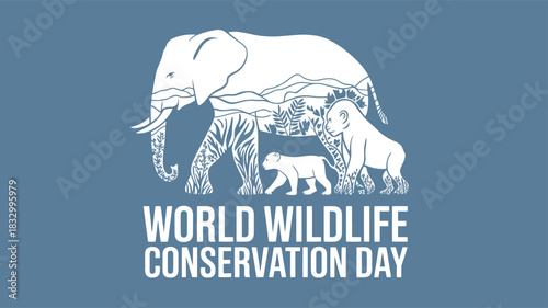 World Wildlife Conservation Day Poster with Elephant, Gorilla, and Tiger Illustration