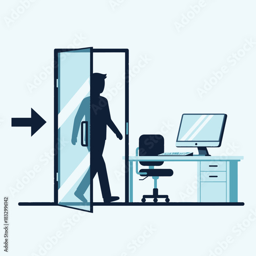 Professional entering office space, beginning work in modern business environment