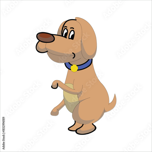 Cute brown dog sitting and lifting its paw to shake hands. Concept of obedience