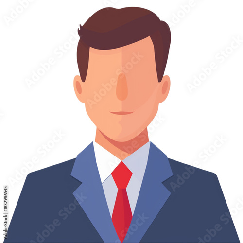 Faceless male professional avatar in blue suit and red tie isolated on transparent background