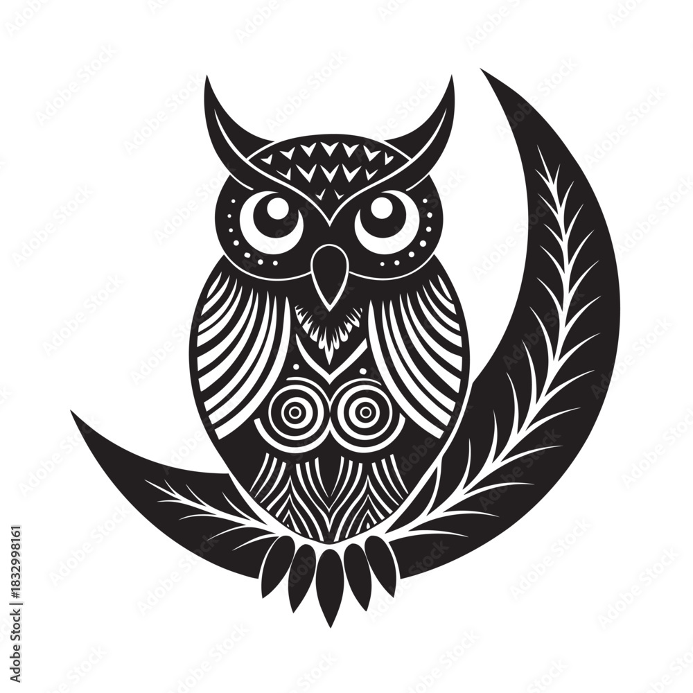 Fototapeta premium Tribal Owl Moon Grip Artistic Emblem