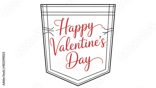 Elegant red script text happy valentine s day inside a black outline pennant shape on a white background perfect for greeting cards and invitations
