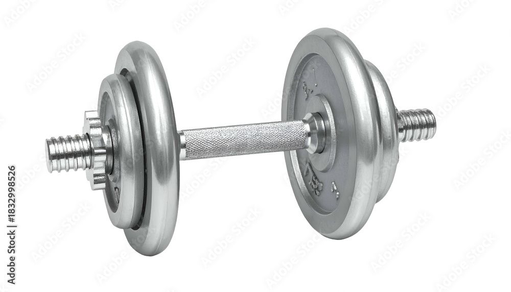 Fototapeta premium Chrome dumbbell with textured grip, weights stacked