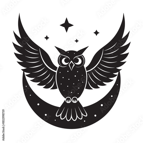 Cosmic Owl Moonrise Symbol Elegant Illustration