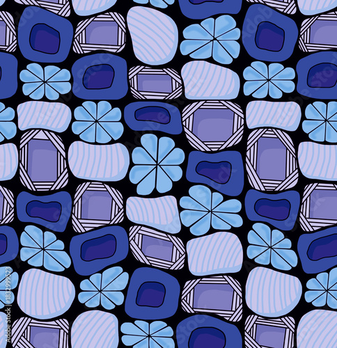 Wallpaper Mural Floral mosaic pattern of bright colors on a black background.seamless drawing. Torontodigital.ca