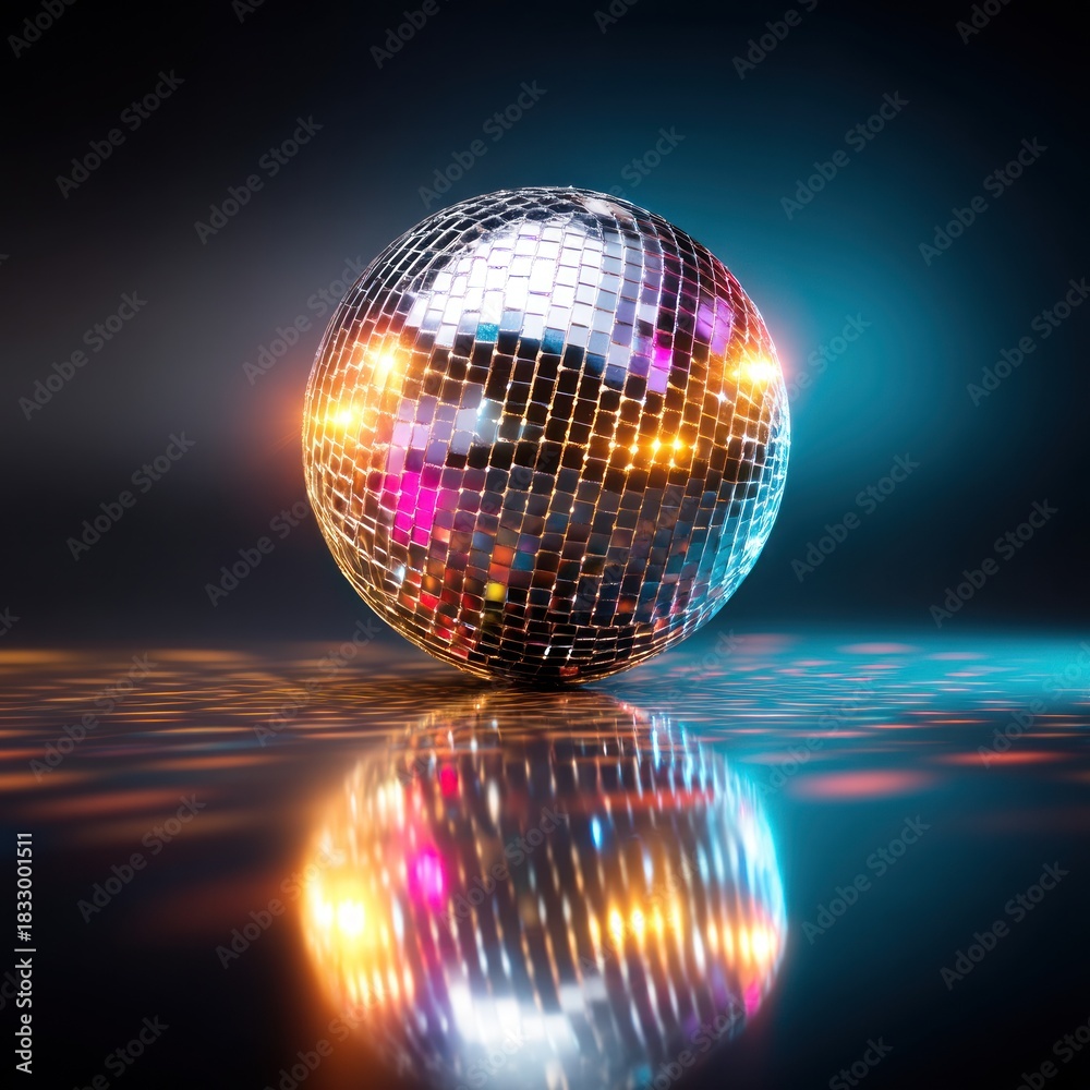 Obraz premium Disco ball illuminated against a dark background