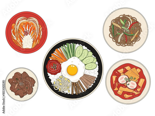 Collection of delicious Korean dishes and food items, showcasing traditional cuisine