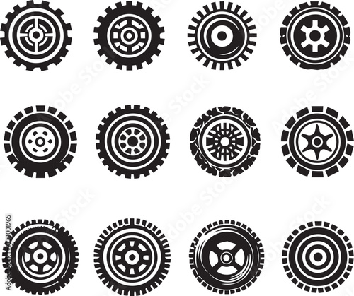 Tire icon set car  truck motorcycle bicycle tractor racing winter tire symbol vector set