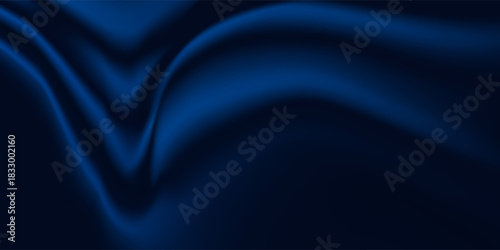  Black blue abstract background. Silk satin. Curtain, drapery. Shiny fabric. Dark. Wavy soft pleats. Navy blue elegant luxury background. Liquid wave effect. Gradient. Christmas. Festive.