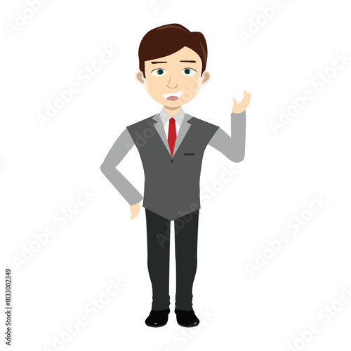 Businessman making a presentation gesture, explaining or offering something to the side