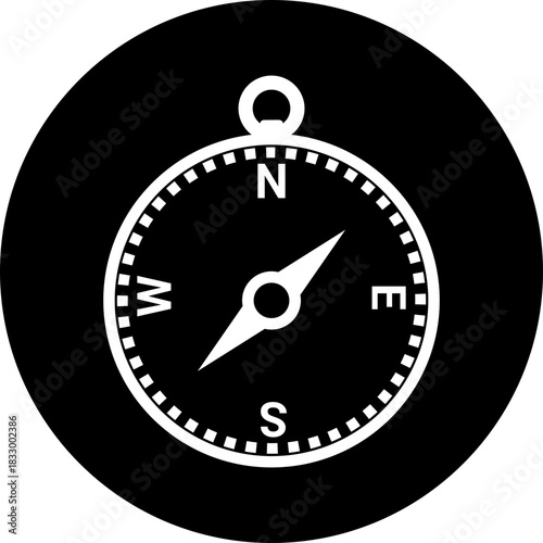 Black and White Compass Icon for Navigation, Direction, Travel, and Location
