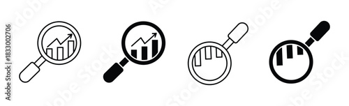 Increase and decrease search icon. Magnifying Glass with Down Arrow Indicating Search for Decrease. Analyze market trends with magnifying glass for data insight.  illustration vector.