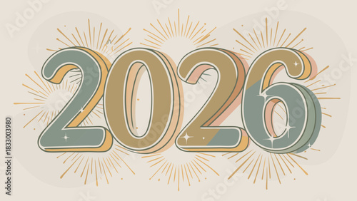 Very beautiful golden “2026” New Year celebration design with glowing light effects on a sleek black background, featuring soft reflections, radiant highlights, and a clean festive composition perfect
