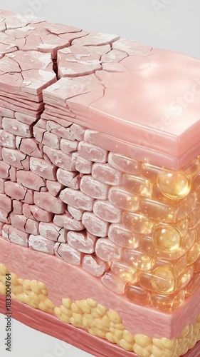 An abstract depiction of human skin, showcasing multiple layers and detailed cellular structures to illustrate skincare and dermatology concepts.