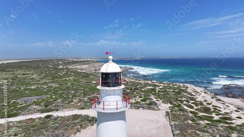 Aerial footage of Corny Point Lighthouse South Australia
