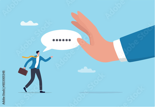 Rejection, decline or refuse in conversation, say no or disapprove, disagreement, deny request or manager decision authority, work conflict concept, businessman hand reject or deny employee request