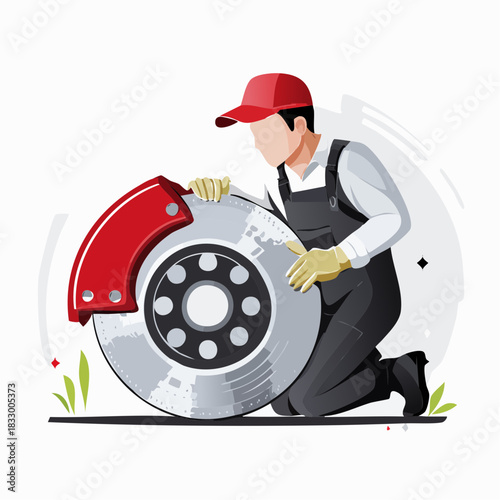 Mechanic inspecting car brake rotor in garage during maintenance check, ensuring safety and performance with careful attention to detail.