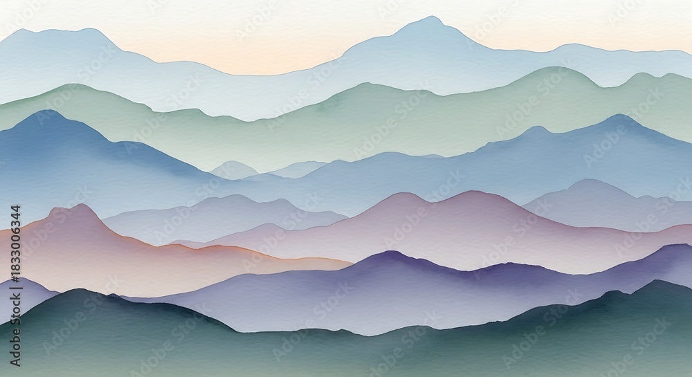 Obraz premium Abstract layered mountains artwork with soft gradients and serene atmosphere