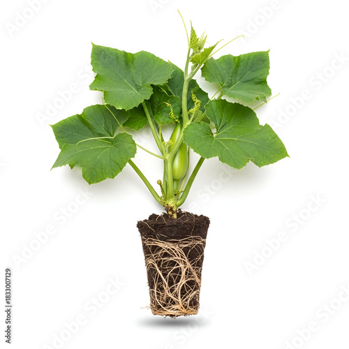 Bottle gourd leaves plant with roots isolated