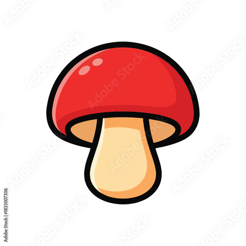 Cartoon Mushroom with Red Cap and Cream-Colored Stem Illustration.