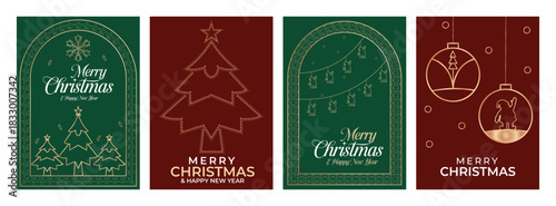 Merry Christmas element tree celebration design pack elegant New Year label and cover template