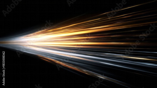 Dynamic streaks of brilliant orange and silver light accelerate rapidly across a dark background.